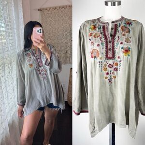 Andree Women’s Size M Medium Embroidered Tunic Lagenlook Oversized Top Boho